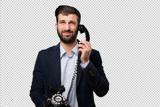 Junger Geschäftsmann mit einem Megaphon