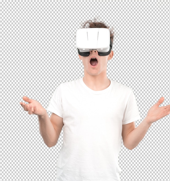 Junger Kerl, der virtuelle Gläser verwendet