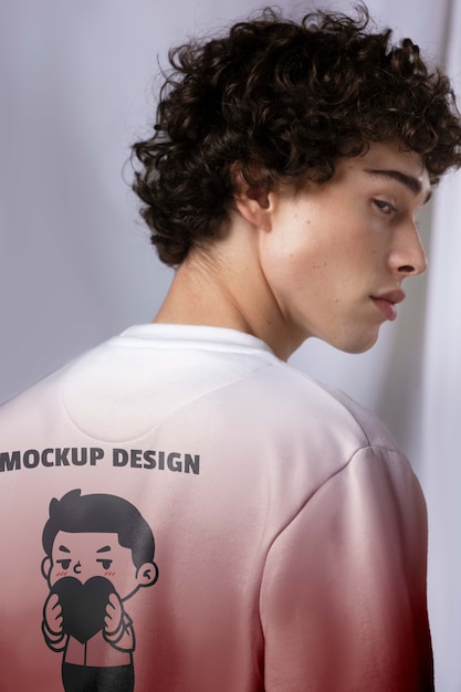 Junger mann, der ein mock-up-crop-top trägt