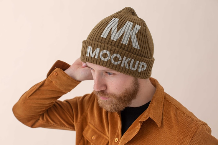 Junger Mann mit Beanie-Attrappe