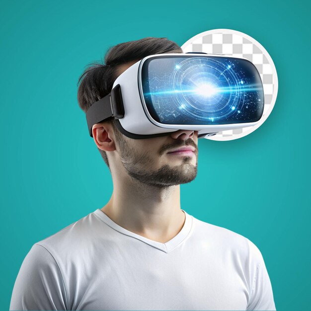 PSD junger mann mit einem virtuellen realitätssimulator
