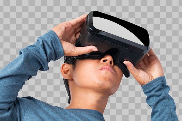 Junger Mann mit VR-Virtual-Reality-Headset