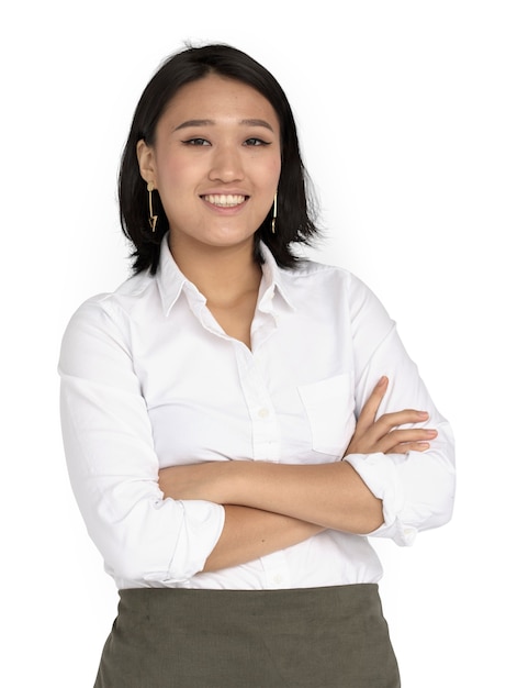Junges asiatisches Geschäftsfrau-überzeugtes Lächeln