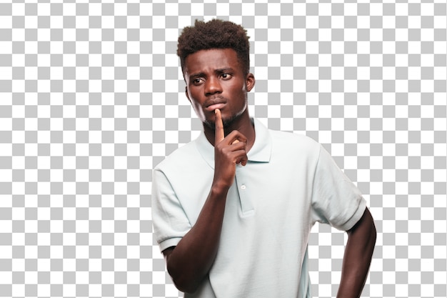 Junges cooles Zeichen des schwarzen Mannes. Person gegen monochromen Hintergrund ausschneiden