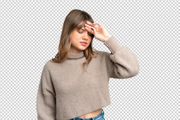 PSD junges mädchen über isolierter chroma-schlüssel-hintergrund mit müde und kranke expression