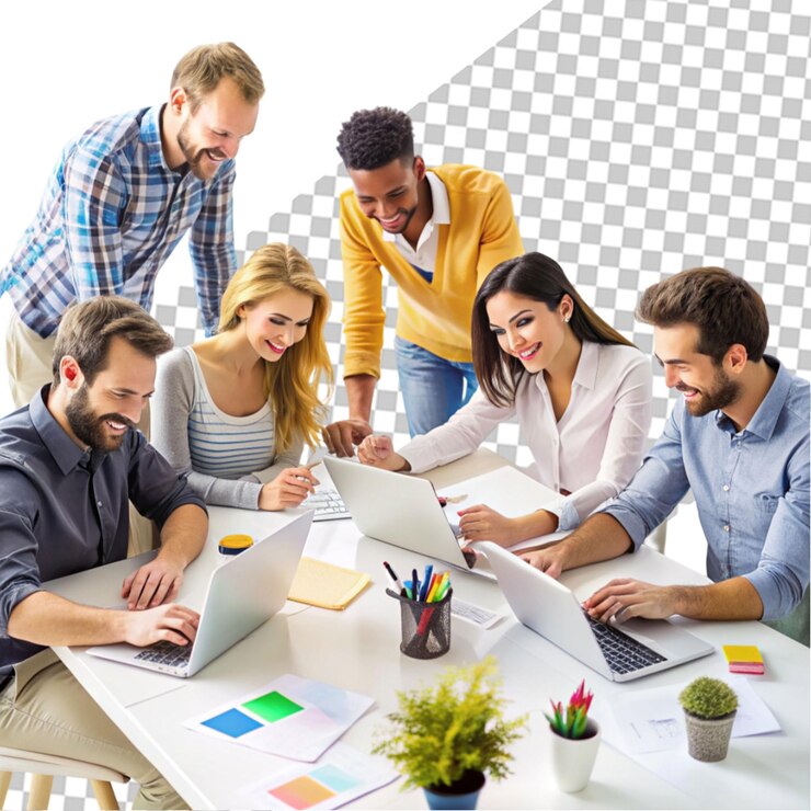 PSD junges team von mitarbeitern, das an einem projekt arbeitet