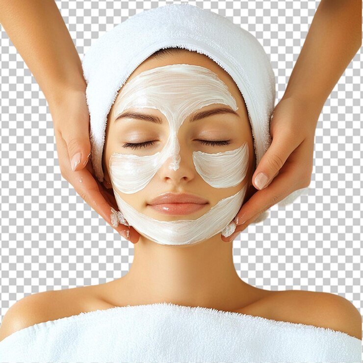 PSD junges weibliches gesicht mit kosmetischer maske im schönheitssalon