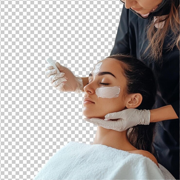 PSD junges weibliches gesicht mit kosmetischer maske im schönheitssalon