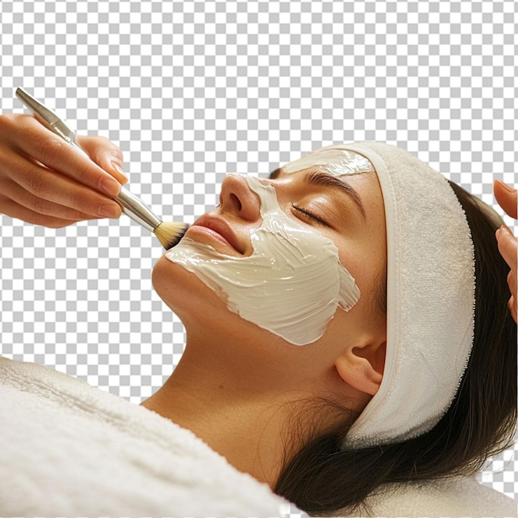 PSD junges weibliches gesicht mit kosmetischer maske im schönheitssalon