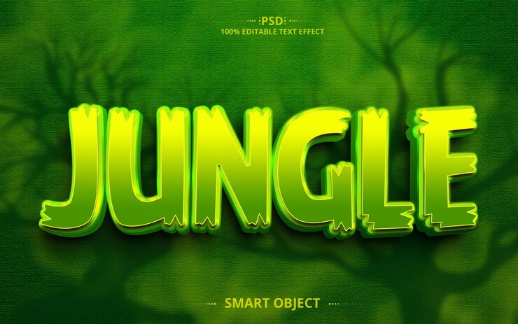 PSD jungle creative color verde 3d psd mejor diseño de efecto de texto con árbol