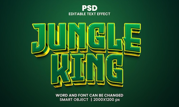 Jungle king 3d efecto de texto editable PSD Premium con fondo