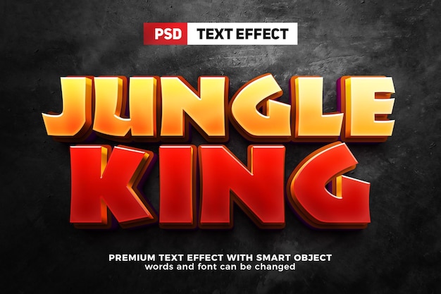 Jungle king cartoon comic 3d bearbeitbares mock-up-texteffekt-stil-mock-up