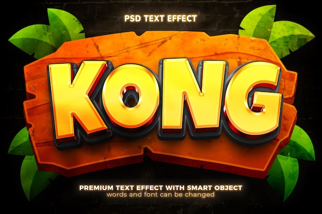 Jungle kong cartoon 3d editable text effect on jungle background mock up