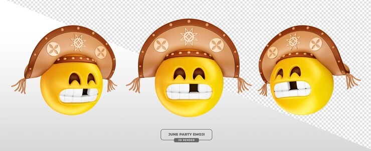 PSD junina party emoji chapéu cangaceiro renderização 3d