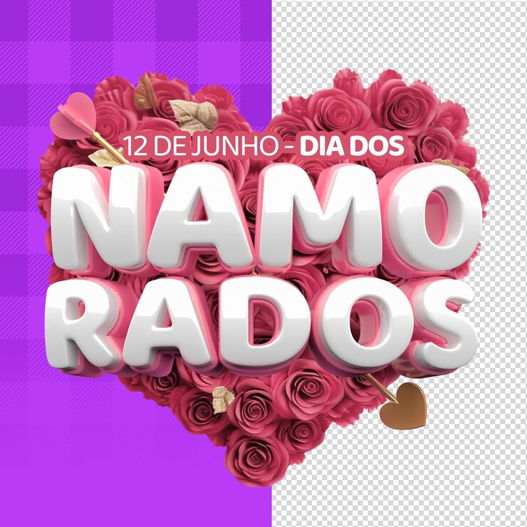 PSD junio 12 valentine039s día 3d sello corazón rojo de rosas texto 3d