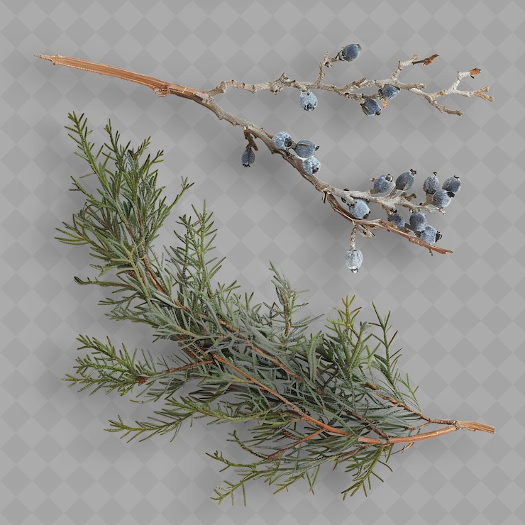PSD juniper branches with needle like or scale like leaves and b isolated top object of tropical plant