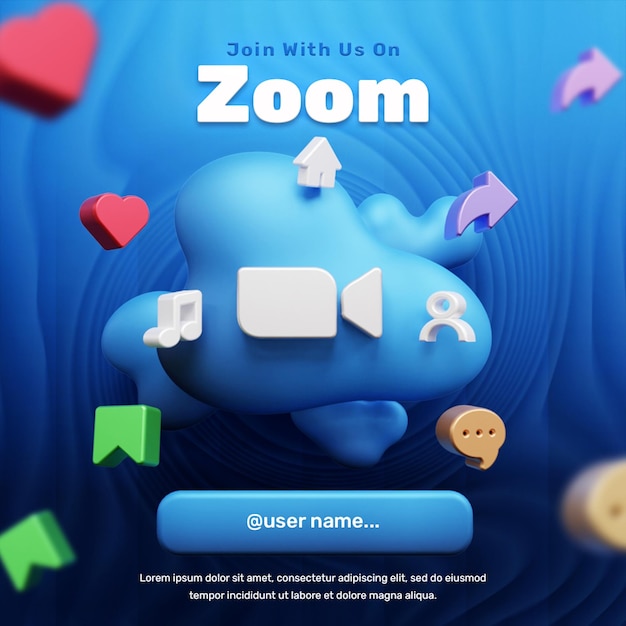 Junte-se a nós no design de postagem de banner de mídia social Zoom ou siga-nos no banner de mídia social
