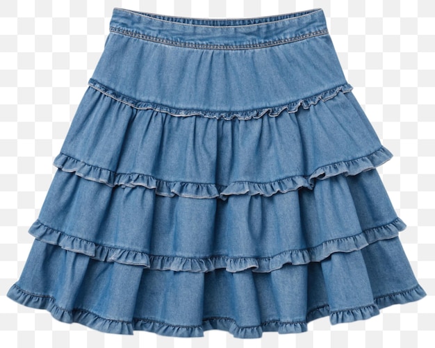 Jupe en denim bleu avec des couches de ruffles isolées sur fond blanc