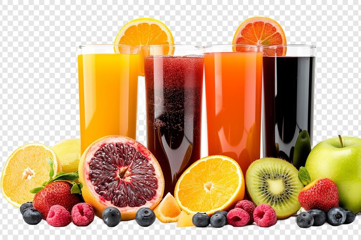 PSD jus et fruits isolés sur un fond transparent