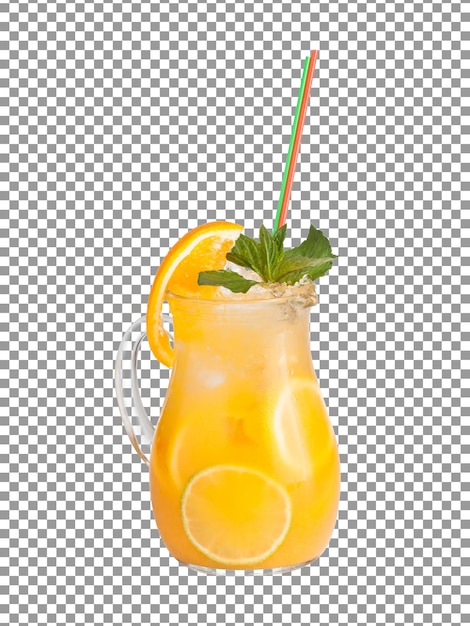 PSD jus de fruits d'oranges fraîches en pot avec fond transparent