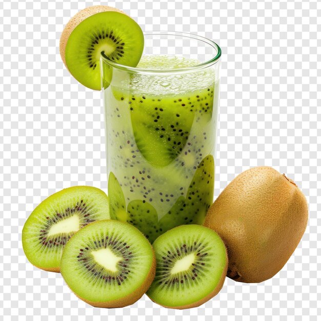 PSD jus de kiwi dans un verre avec des fruits sur un fond transparent psd