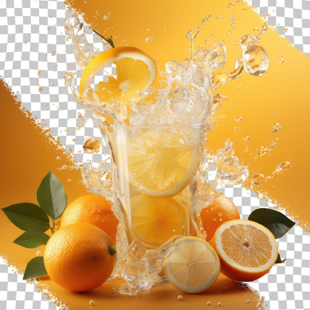 PSD le jus d'orange est éclaboussé sur un fond transparent.