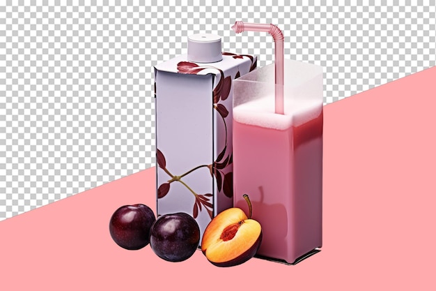 Jus De Prune Dans Une Boîte à Jus Avec Une Prune à Côté D'un Objet Isolé à Fond Transparent