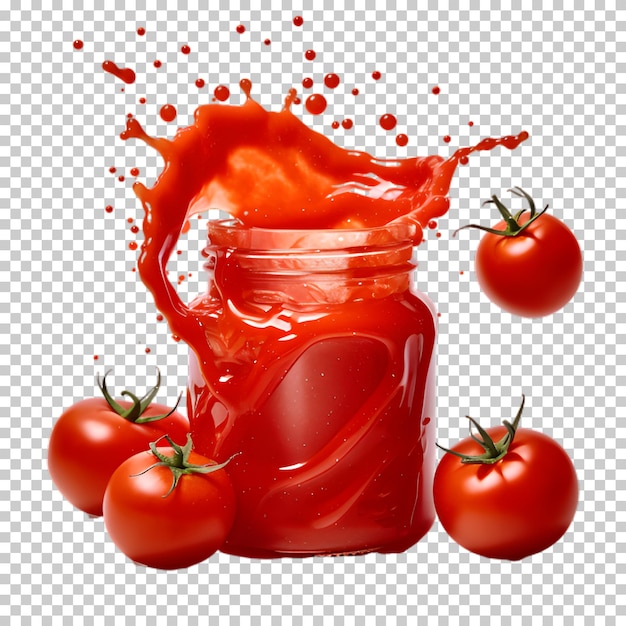 PSD jus de tomate dans un pot en verre isolé sur un fond transparent