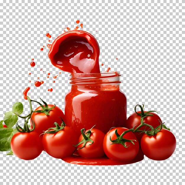 PSD jus de tomate dans un pot en verre isolé sur un fond transparent