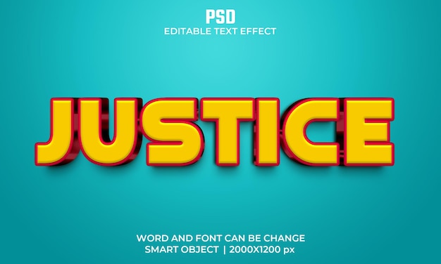 PSD justiça 3d efeito de texto editável psd premium com plano de fundo