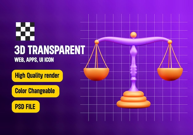 Justice Scale Icon 3D o Politica Illustrazione dell'icona 3D