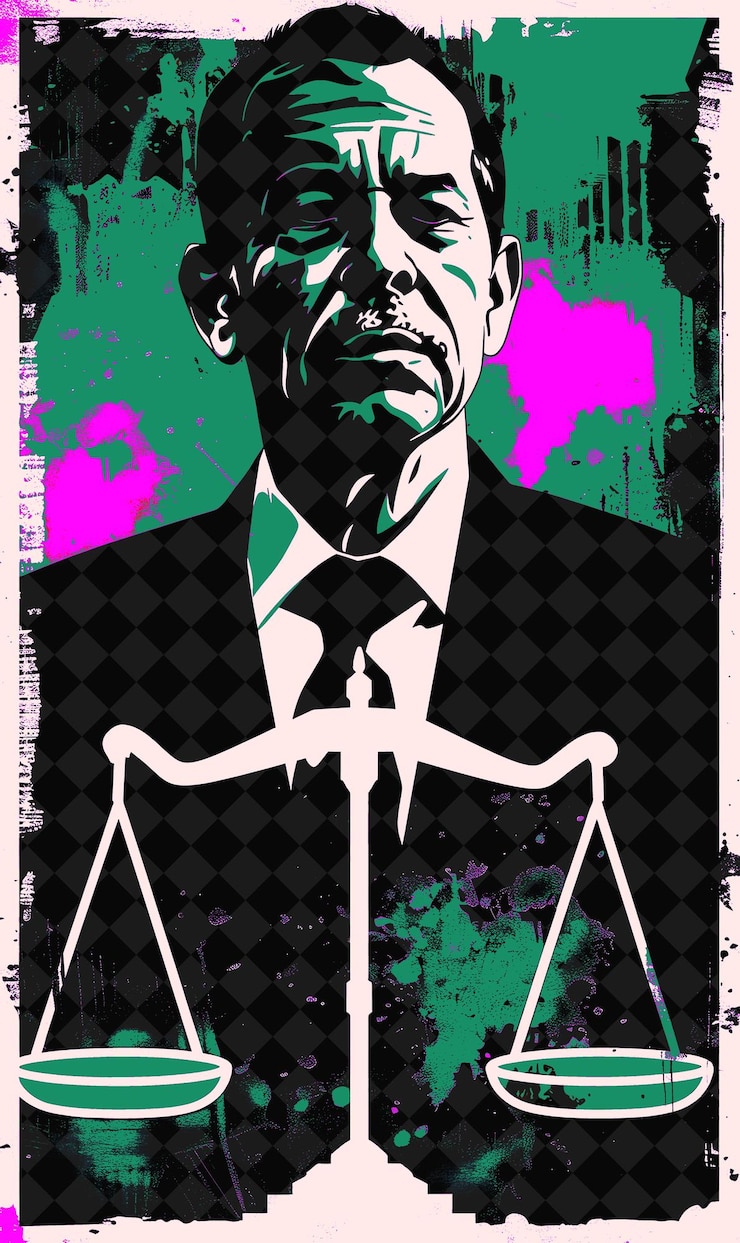 PSD justice seeking presidential candidate portrait with a red b flat illustration election campaign