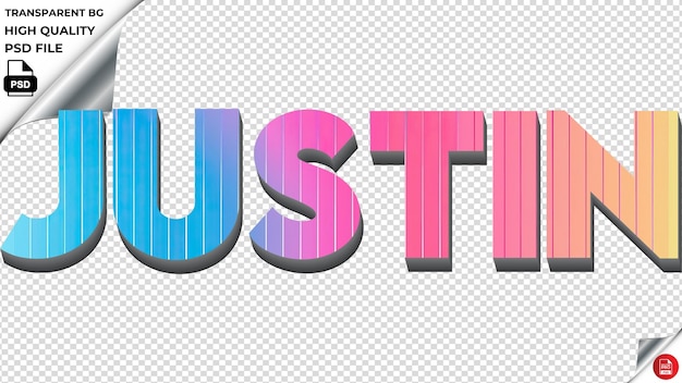 PSD justin la typographie est un arc-en-ciel coloré la texture du texte est psd transparente