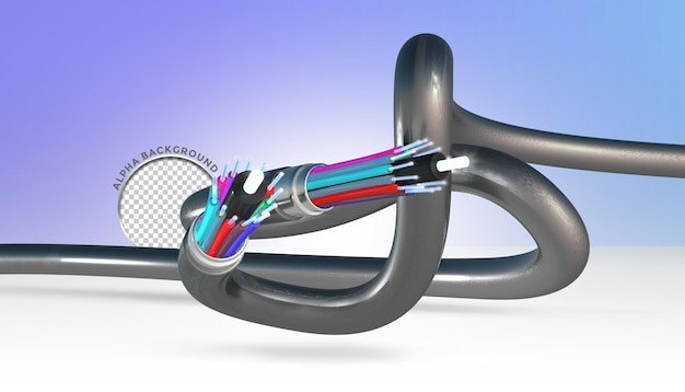 Kabelfaseroptik 2 fliegendes Konzept isoliertes 3D-Render-Hintergrund