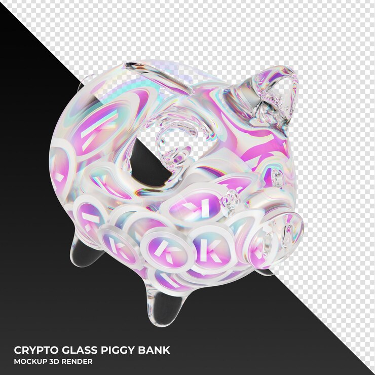 PSD kadena kda glass piggy bank with crypto coins 3d illustration