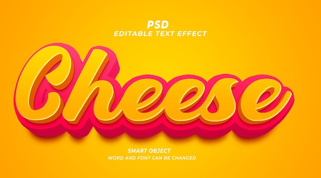 Käse 3d psd bearbeitbare texteffekt-photoshop-vorlage mit niedlichem hintergrund