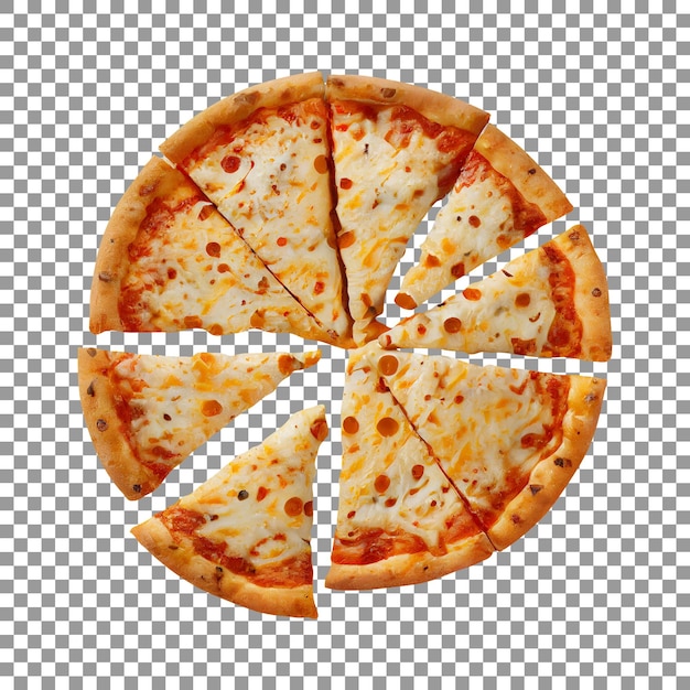 Käsepizza in Scheiben geschnitten mit transparentem Hintergrund