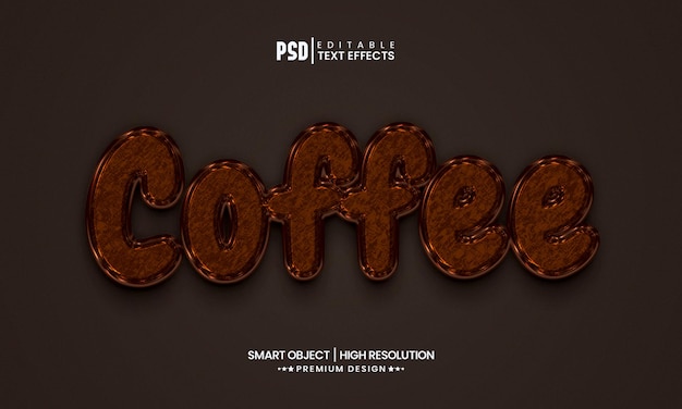 PSD kaffee 3d-texteffekt bearbeitbare ebenenstil-mockup-vorlage