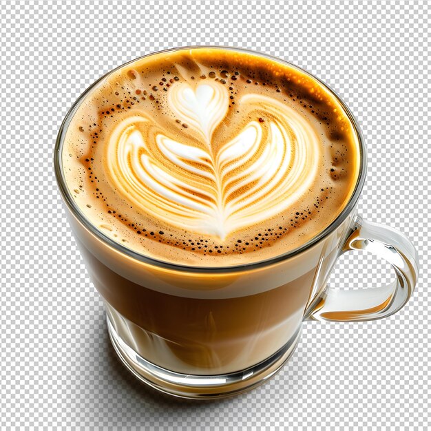 PSD kaffee-latte-kunst auf durchsichtigem hintergrund