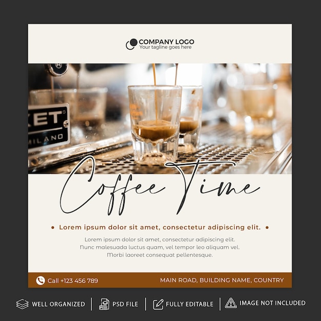 Kaffee Social Media Instagram Post oder Cover-Vorlage