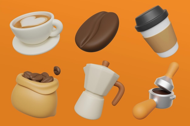 Kaffee und Café 3D-Ikonensatz