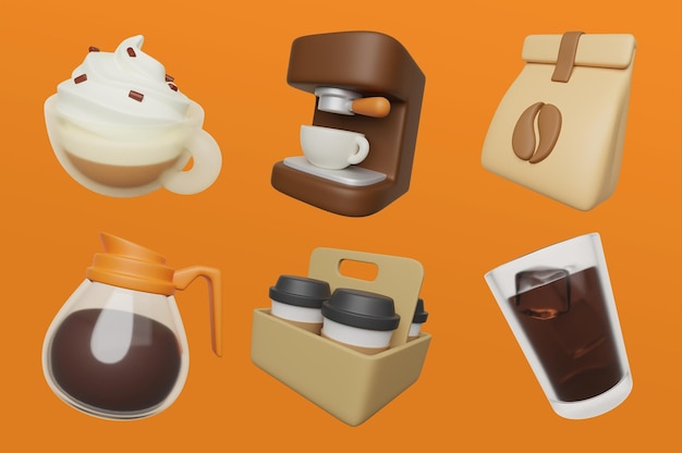 Kaffee und Café 3D-Ikonensatz