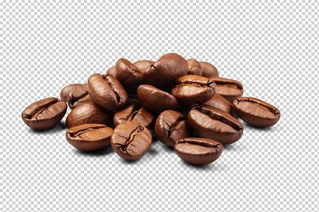 Kaffeebohnen, auf durchsichtigem boden ausgeschnitten