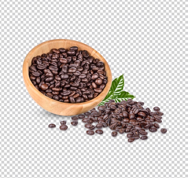 PSD kaffeebohnen mit blättern isoliert premium psd