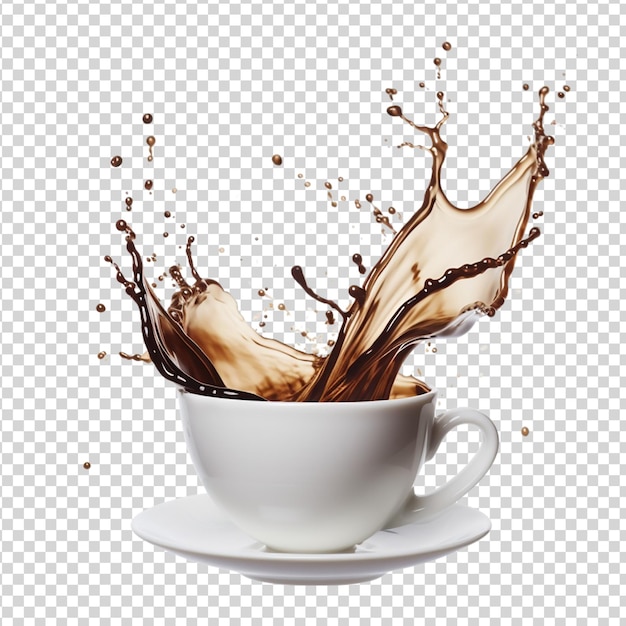 PSD kaffeespritz in weißer tasse, isoliert auf durchsichtigem hintergrund