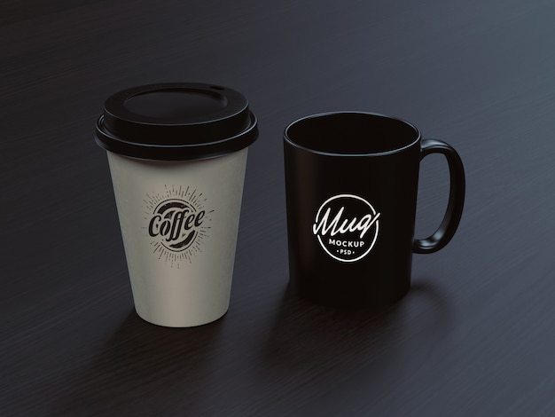 Kaffeetasse mit kaffeebecher mockup