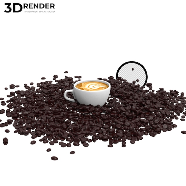 PSD kaffeetasse mit kaffeebohnen 3d-render isoliert