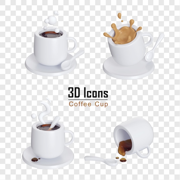 Kaffeetasse mit Spritzer 3d Ikonen lokalisiert