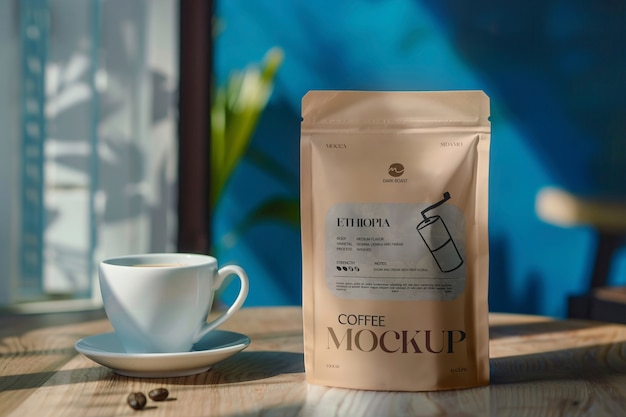 Kaffeeverpackung in einer Cafeteria-Mockup