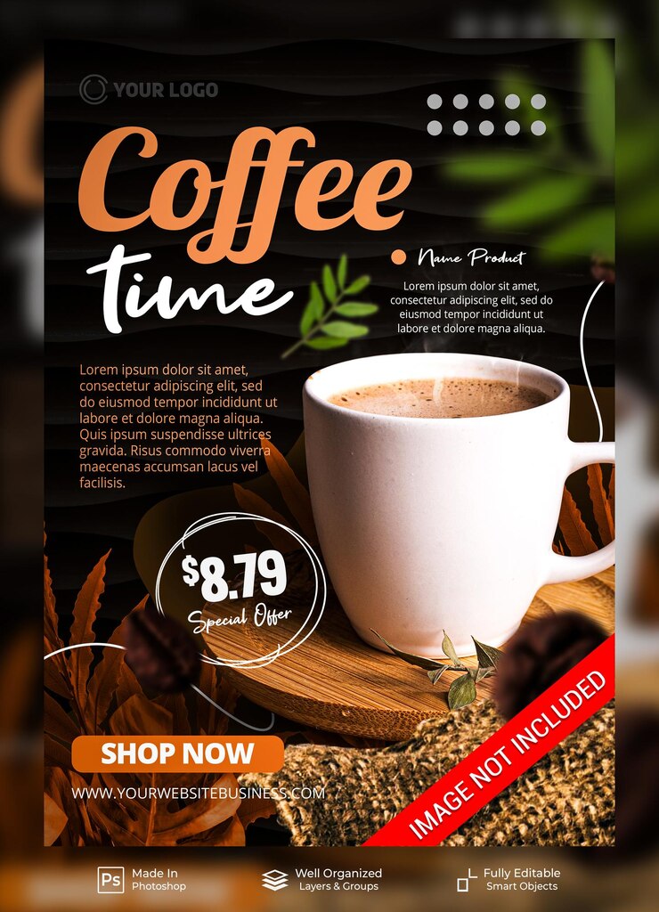 PSD kaffeezeit beste kaffeekarte in der stadt für werbung café-restaurant-poster-banner-vorlage